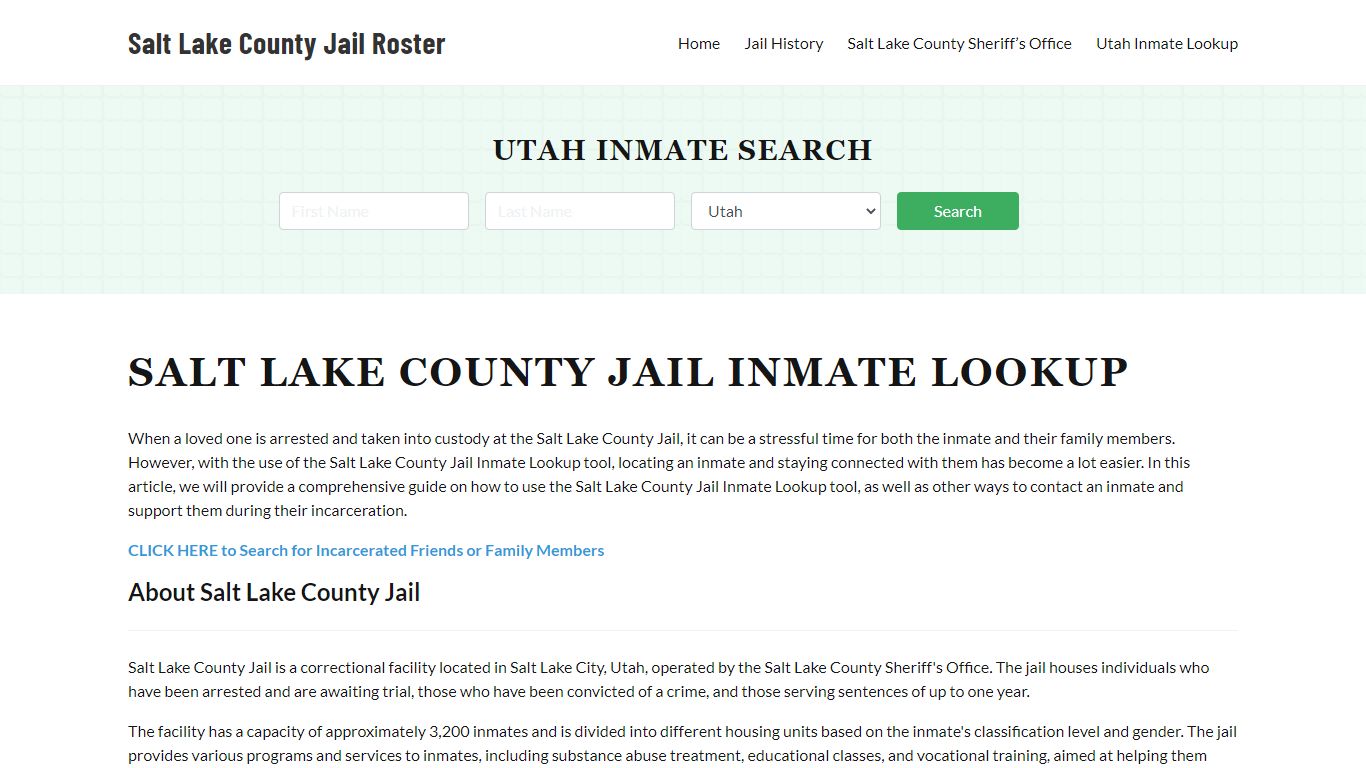 Salt Lake County Jail Roster Lookup, UT, Inmate Search