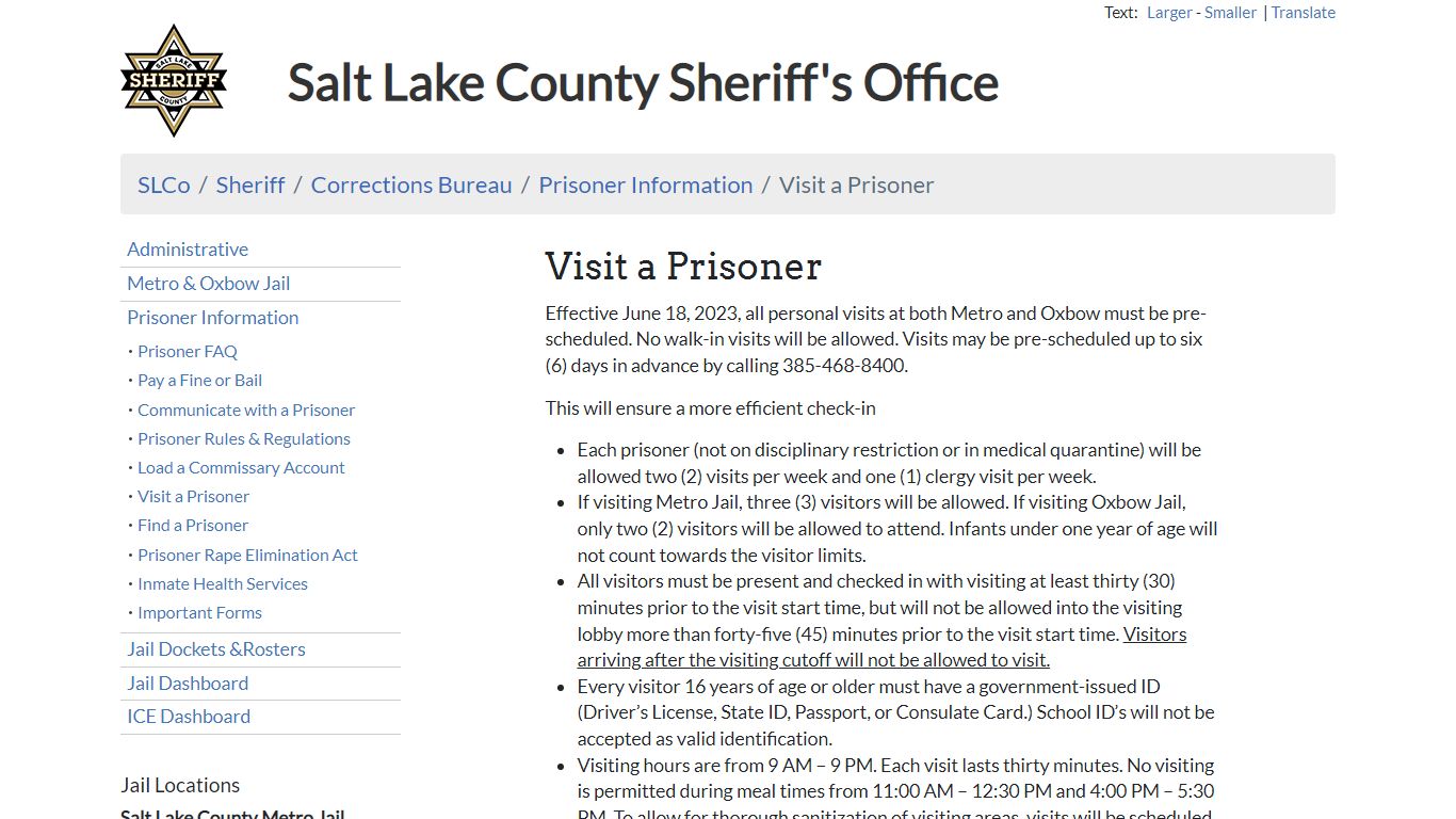 Visit a Prisoner - Sheriff | SLCo - Salt Lake County, Utah